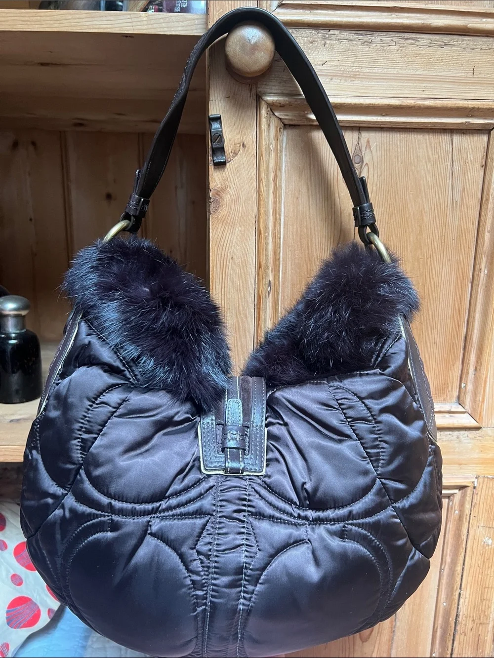 Coach 3587 SoHo Ski Hobo Nylon Rabbit Fur Bag